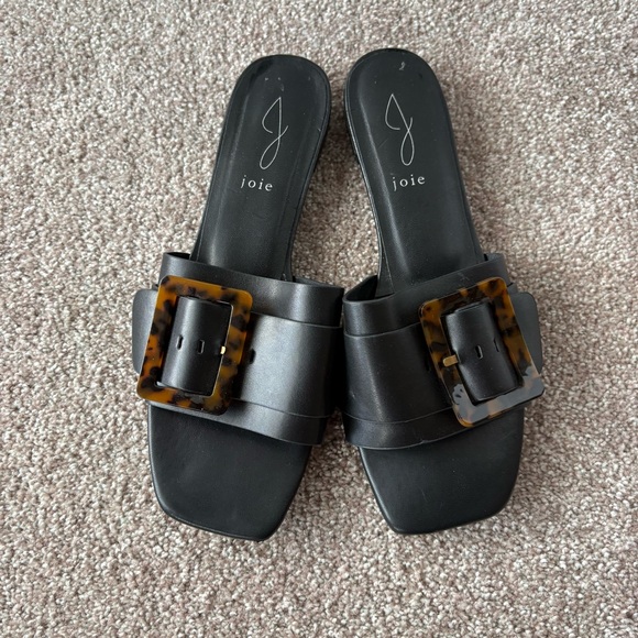 Joie Paige Black Slide Sandals Tortoise Buckles 8.5 - Picture 2 of 5